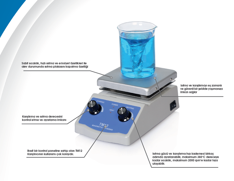ısıtıcılı manyetik karıştırıcı 2 litre 2000 rpm 380 derece laboratuvar cihazı
