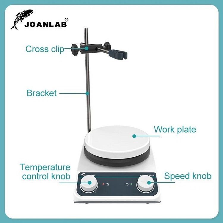 JOANLAB HS5 analog ısıtıcılı karıştırıcı set – destek çubuğu ve kelepçeli