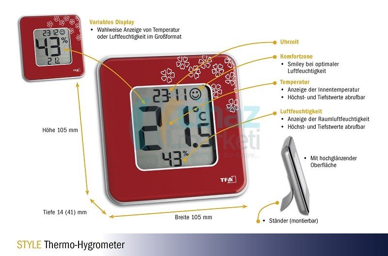 TFA 30.5021.05 Dijital Termo-Higrometre (Saatli)